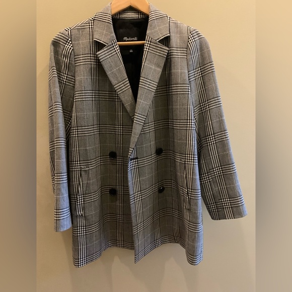 Madewell Jackets & Blazers - Madewell Gray, Black + White Plaid Blazer